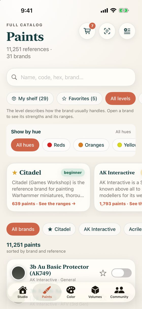 Screenshot: Your paints, finally sorted
